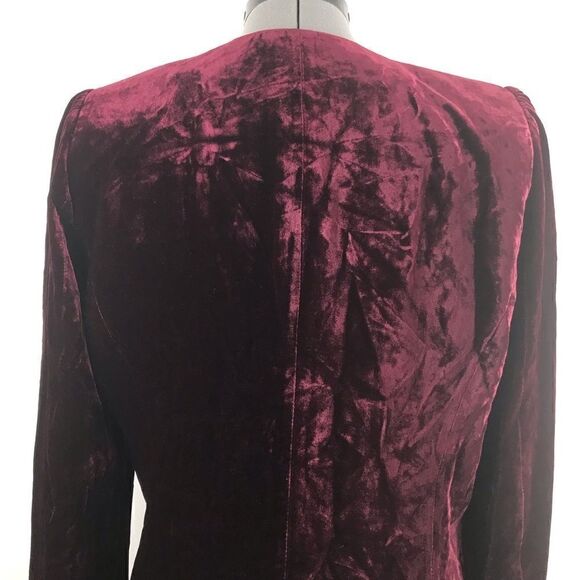 T Tahari Wine Velvet Ruffle Front Blazer Jacket - Picture 8 of 16